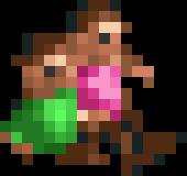 Snow Cups Rider Pair  --  Pink and Green shirts are high fashion in RCT2.  ALL the Riders have them!  (Must be a fad.)