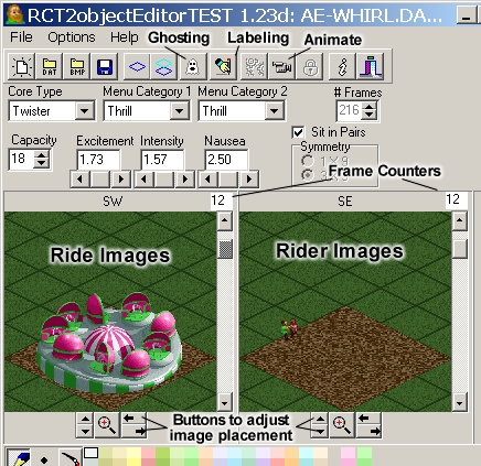 Dr J's RCT2 Object Editor...labeled for a little clarity